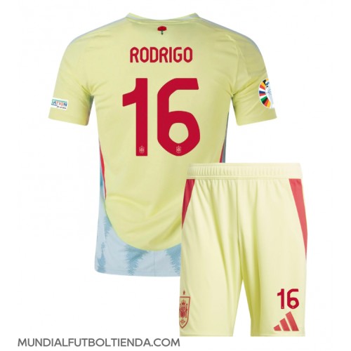 Camiseta España Rodri Hernandez #16 Segunda Equipación Replica Eurocopa 2024 para niños mangas cortas (+ Pantalones cortos)